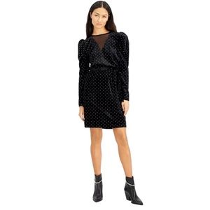 INC International Concepts Long Puff Sleeve Velour Dress w/ Silver Sparkly Dots